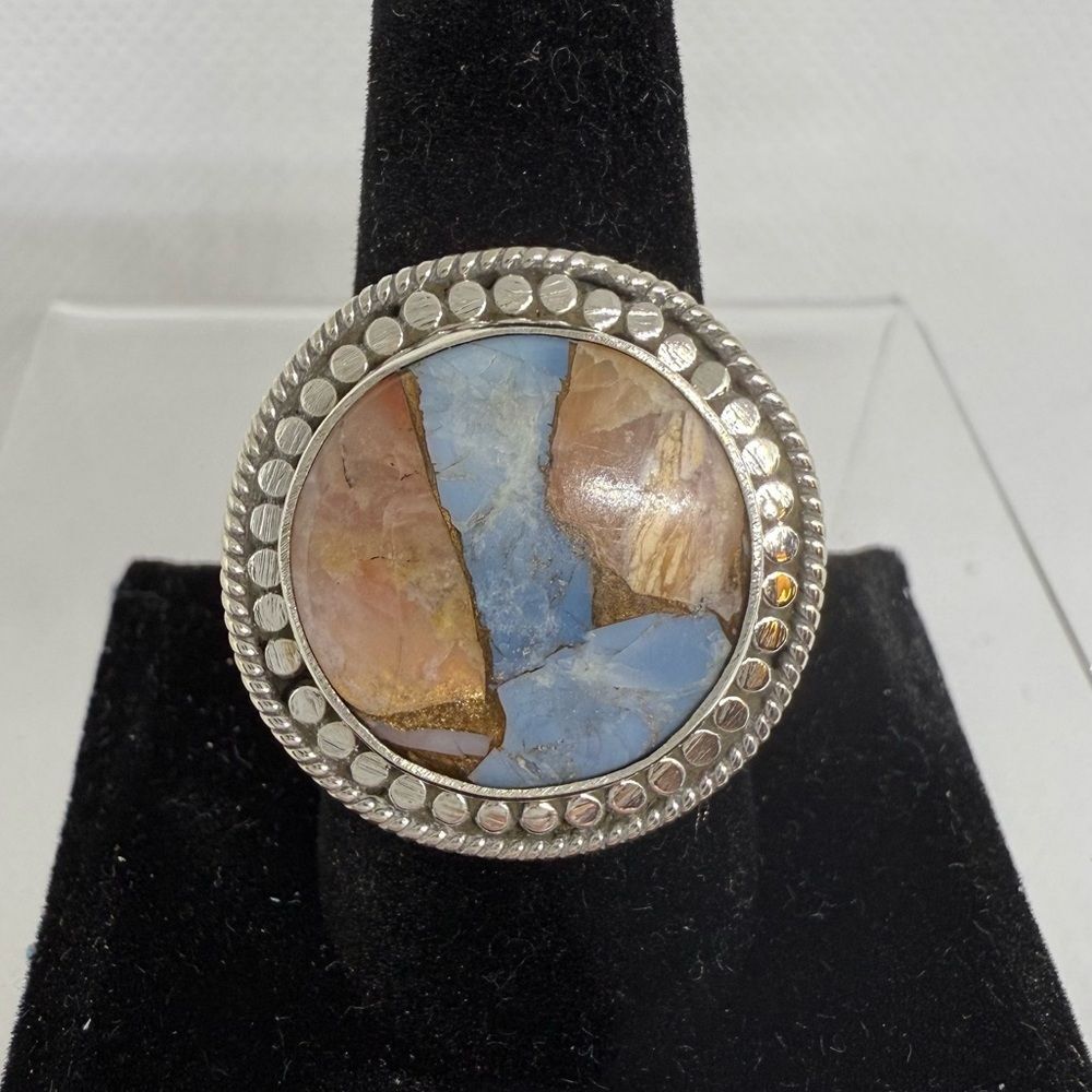 Spiny oyster cooper turquoise composite stone Sterling ring size 12
